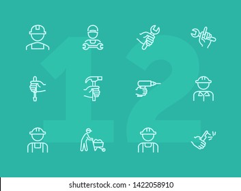 Manual labor line icon set. Hammer, wrench, constructor. Blue collar concept. Can be used for topics like job, occupation, engineering