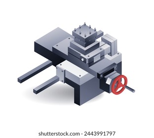 Manual lathe machine part tool post, flat isometric 3d illustration