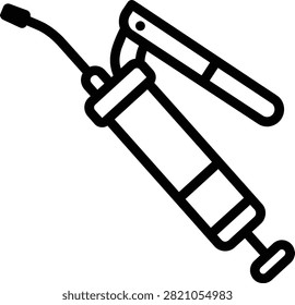 Manual lever action grease gun icon, lubrication tool for automotive maintenance and industrial service, vector line art illustration.