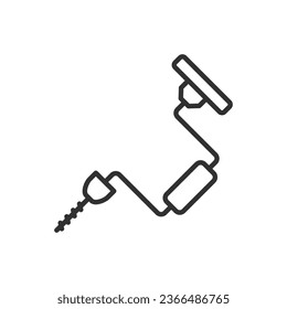 Manual mechanical drill, linear icon. Line with editable stroke