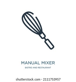 manual mixer thin line icon. tool, manual linear icons from bistro and restaurant concept isolated outline sign. Vector illustration symbol element for web design and apps.