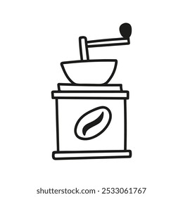 Manual old wooden coffee grinder. Hand drawn doodle illustration.