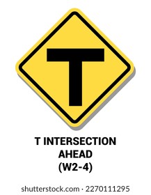 Manual On Uniform Traffic Control Device ( MUTCD ) T INTERSECTION  AHEAD , United States Road Symbol Sign with description 