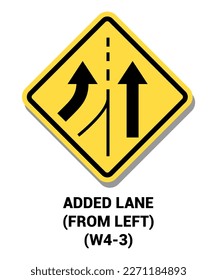 Manual on Uniform Traffic Control Device ( MUTCD ) AÑADIDO LANE DESDE LA IZQUIERDA , Símbolo de carretera de los Estados Unidos con descripción 