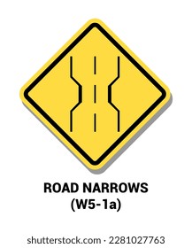 Manual on Uniform Traffic Control Device ( MUTCD ) ROAD NARROWS , Signo de símbolo de carretera de los Estados Unidos con descripción 