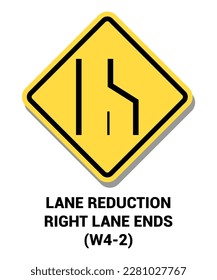 Manual On Uniform Traffic Control Device ( MUTCD ) LANE REDUCTION RIGHT LANE ENDS , United States Road Symbol Sign with description 