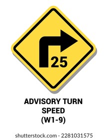Manual on Uniform Traffic Control Device ( MUTCD ) ADVISORY TURN SPEED 25 MPH , Estados Unidos Road Symbol Sign with description 