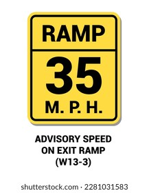 Manual On Uniform Traffic Control Device ( MUTCD ) ADVISORY SPEED ON EXIT RAMP 35 MPH , United States Road Symbol Sign with description 