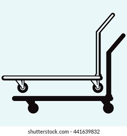 Manual pallet truck. Isolated on blue background. Vector silhouettes
