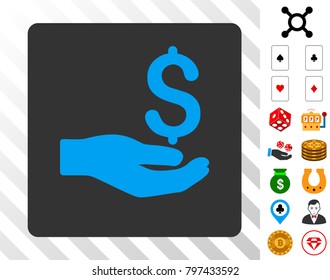Manual Payment blue icon inside gray rounded square with bonus casino pictograms. Vector illustration style is flat iconic symbols. Designed for casino websites.