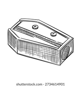Manual pencil sharpener vector line art hand drawn illustration