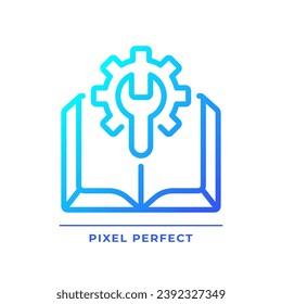 Manual pixel perfect gradient linear vector icon. Technical instructions. Read knowledge base. FAQ. System guidebook. Thin line color symbol. Modern style pictogram. Vector isolated outline drawing