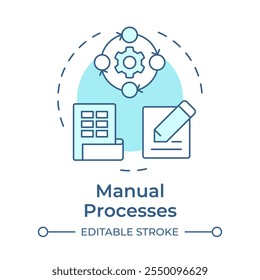 Ícone de conceito azul flexível de processos manuais. Fluxo de trabalho de contabilidade. Negócios, corporativos. Ilustração de linha de forma redonda. Ideia abstrata. Design gráfico. Fácil de usar em infográfico, apresentação