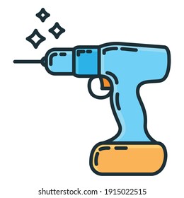 Dispositivo manual de herramienta de la herramienta de la perforación profesional de construcción, reparación de concepto de construcción de la línea de la ilustración plana del vector, aislado en blanco. Objeto de material de trabajo, bur eléctrico.