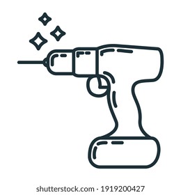 Dispositivo manual de herramienta de la herramienta de la perforación profesional de construcción, reparación de concepto de construcción de la línea de la ilustración plana del vector, aislado en blanco. Objeto de material de trabajo, bur eléctrico.