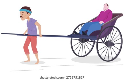 Manual Rickshaw Puller in Urban City, Traditional Manual Rickshaw Transport in City