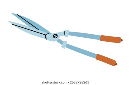 Manual scissors for cutting bushes. An isolated illustration. Gardening equipment. Seasonal work. A product for agricultural crops. Suitable for ecology, garden, cleaning, household, packaging design