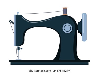 Manual sew machine. Black retro sewing machine for tailoring