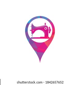 Manual sew machine map pin shape concept logo icon. Simple illustration of manual sew machine icon.	