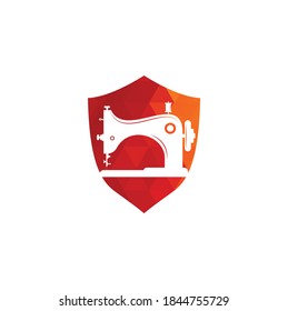 Manual sew machine shield shape concept logo icon. Simple illustration of manual sew machine icon.