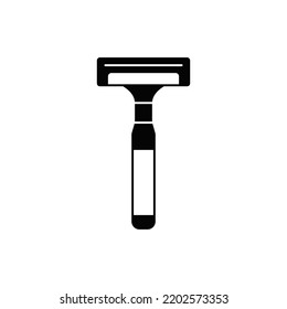 Manual shaving razor blade icon in black flat glyph, filled style isolated on white background