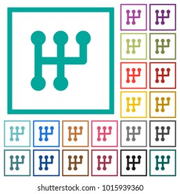 Manual shift flat color icons with quadrant frames on white background