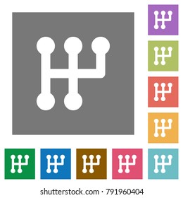 Manual shift flat icons on simple color square backgrounds