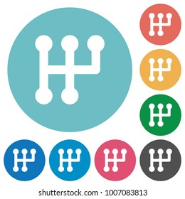 Manual shift flat white icons on round color backgrounds