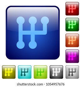 Manual shift icons in rounded square color glossy button set
