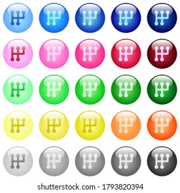Iconos de desplazamiento manual en conjunto de 25 botones esféricos brillante de color