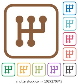 Manual shift simple icons in color rounded square frames on white background