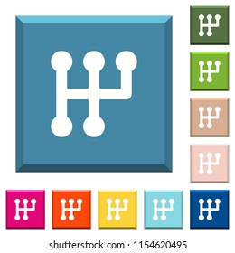 Manual shift white icons on edged square buttons in various trendy colors