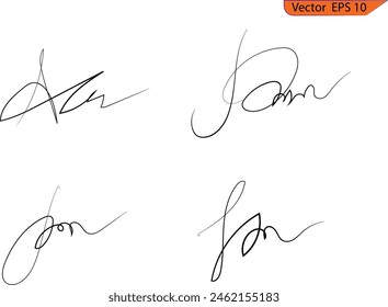 Manual signature for documents on transparent background. Autograph for convention. Calligraphy lettering raster illustration. Doodle office lettering. Hand drawn Calligraphy lettering. EPS 10