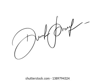 Manual signature for documents on white background. Hand drawn Calligraphy lettering Vector illustration