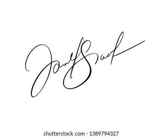 Manual signature for documents on white background. Hand drawn Calligraphy lettering Vector illustration