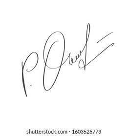 Manual signature for documents on white background. Hand drawn Calligraphy lettering Vector illustration.