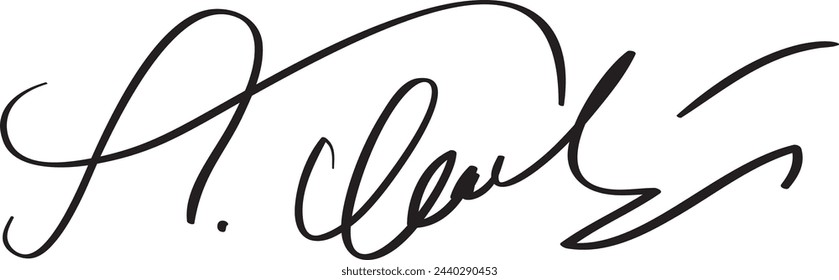 Manual signature for documents on white background. Hand drawn calligraphy lettering vector illustration