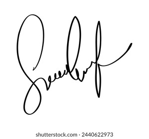 Manual signature for documents on white background. Hand drawn calligraphy lettering vector illustration