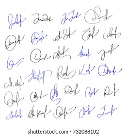 Manual signature for documents on white background. Hand drawn Calligraphy lettering Vector illustration EPS10