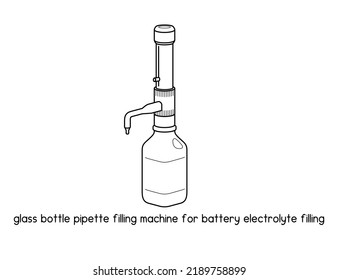 manual small glass bottle pipette filling machine for battery electrolyte filling diagram for experiment setup lab outline vector illustration