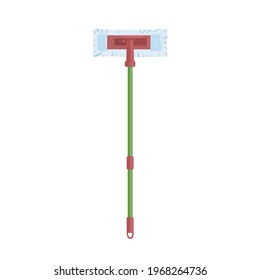 Manual spin mop with handle and rectangular brush for floor cleaning. Household plastic item for housework. Colored flat vector illustration of swab isolated on white background
