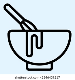Manual stirring line icon. Whisk and bowl, whipping cream process. Home-style kitchen vector design concept, outline style pictogram on white use for and app. Eps 10.