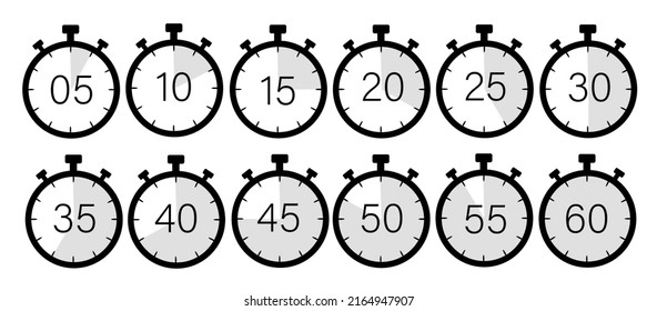 Manual stopwatch-chronograph, measurement in seconds. Ability to measure and calculate the time to reach the goal. Timer with a countdown 60,55,50,45, 30, 25,20,15, 10, 5. Vector image.