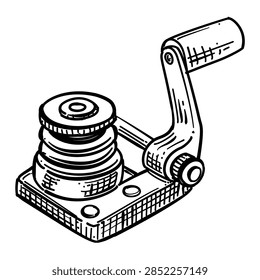 manual string rope winder tool vector line art hand drawn illustration