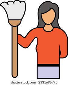 Manual sweeping vector color design, Housekeeping symbol, Office caretaker sign, porter or cleanser equipment stock illustration, sanitation workers holding Long Handle Broom concept