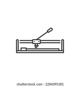 Icono de contorno de la herramienta de corte de mosaicos aislados de corte manual. Tejas de cerámica para corte de dispositivos vectores, equipo de taller para máquinas de corte de tejas. Construcción, reparación de instrumentos de baldosas para uso doméstico con mango largo