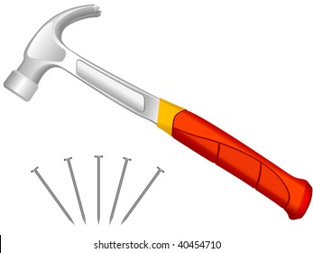 The manual tool a hammer and fixing nails in a vector on a white background