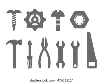 Manual tools and instruments set, isolated icons, vector illustration