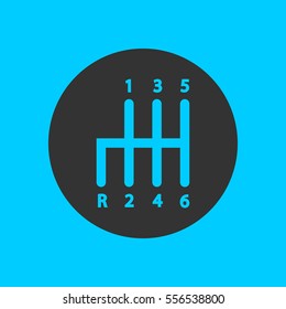 Manual Transmission icon flat. Simple vector black pictogram on blue background