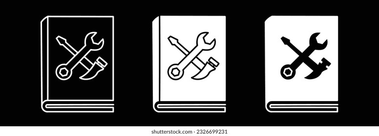  conjunto manual de iconos de vectores negros de libro de usuario conjunto de iconos de guía de usuario en estilo de línea. concepto sobre fondo negro